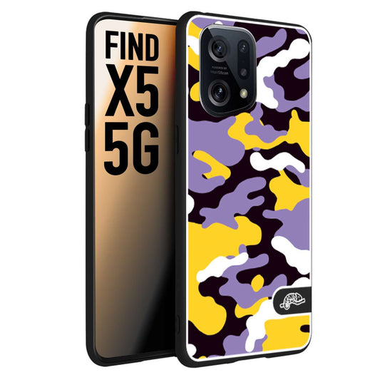 CUSTOMIZZA - Custodia cover nera morbida in tpu compatibile per Oppo Find X5 camouflage mimetico militare viola lilla giallo