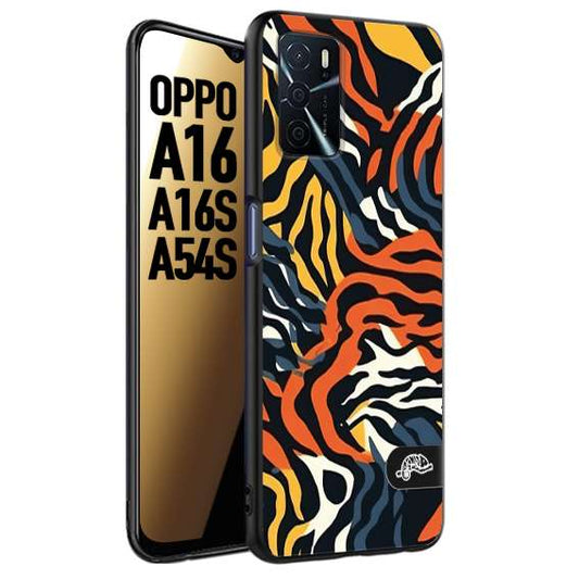 CUSTOMIZZA - Custodia cover nera morbida in tpu compatibile per Oppo A16 - A16S - A54S leopardato maculato tigrato tiger colorata gialla blu arancio