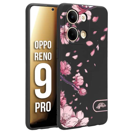 CUSTOMIZZA - Custodia cover nera morbida in tpu compatibile per Oppo Reno 9 PRO giapponese fiori di ciliegio in fiore a rilievo disegnata tattoo