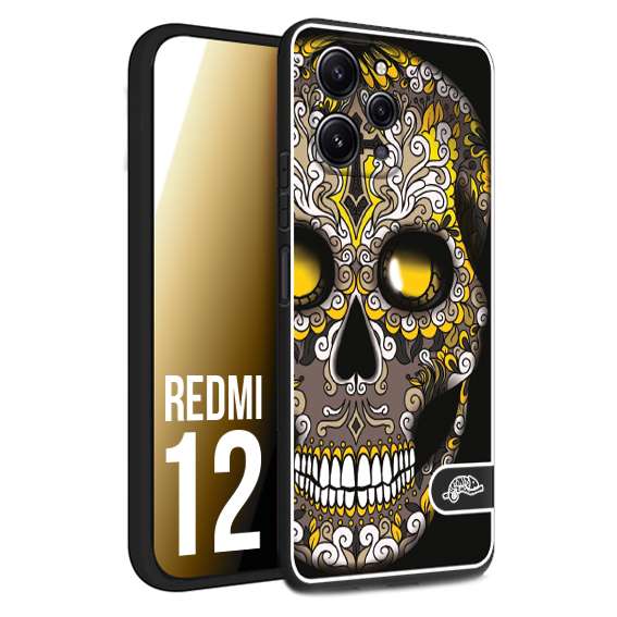 CUSTOMIZZA - Custodia cover nera morbida in tpu compatibile per Xiaomi Redmi 12 teschio messicano Mexican skull nero giallo