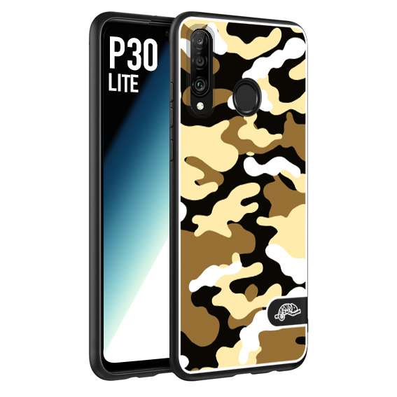 CUSTOMIZZA - Custodia cover nera morbida in tpu compatibile per Huawei P30 LITE camouflage mimetico militare giallo desert brown