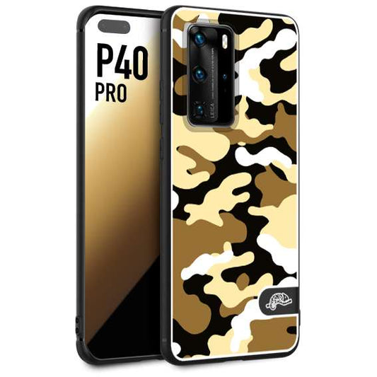 CUSTOMIZZA - Custodia cover nera morbida in tpu compatibile per Huawei P40 PRO camouflage mimetico militare giallo desert brown