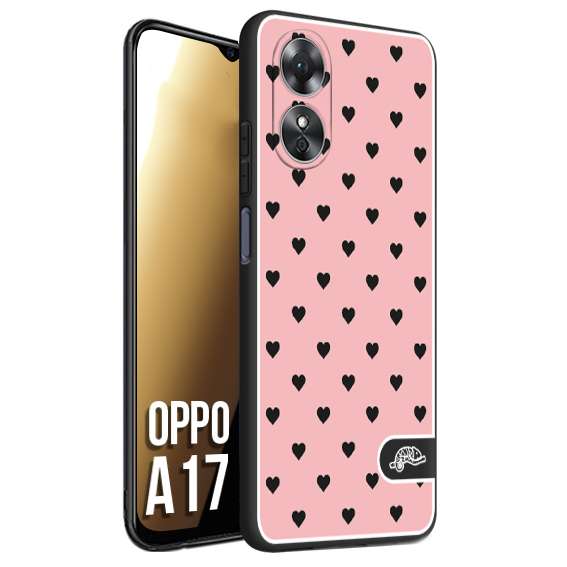 CUSTOMIZZA - Custodia cover nera morbida in tpu compatibile per Oppo A17 cuori pois rosa donna pin up vintage