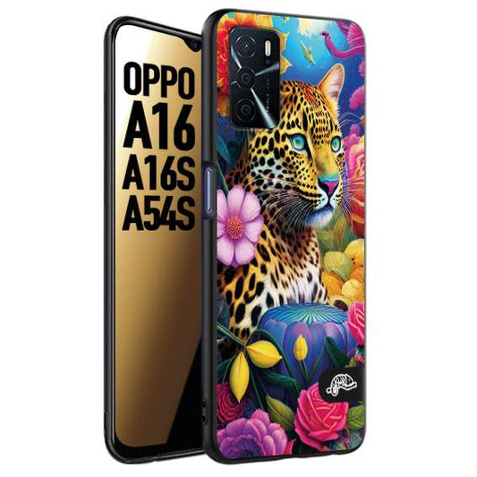 CUSTOMIZZA - Custodia cover nera morbida in tpu compatibile per Oppo A16 - A16S - A54S fiori astratti donna flower fantasia leopardo ghepardo animali colorati