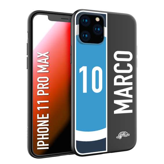 CUSTOMIZZA - Custodia cover nera morbida in tpu compatibile per iPhone 11 PRO MAX personalizzata calcio football nome e numero calciatori biancoazzurri bianco celesti