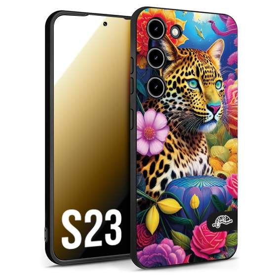 CUSTOMIZZA - Custodia cover nera morbida in tpu compatibile per Samsung S23 fiori astratti donna flower fantasia leopardo ghepardo animali colorati