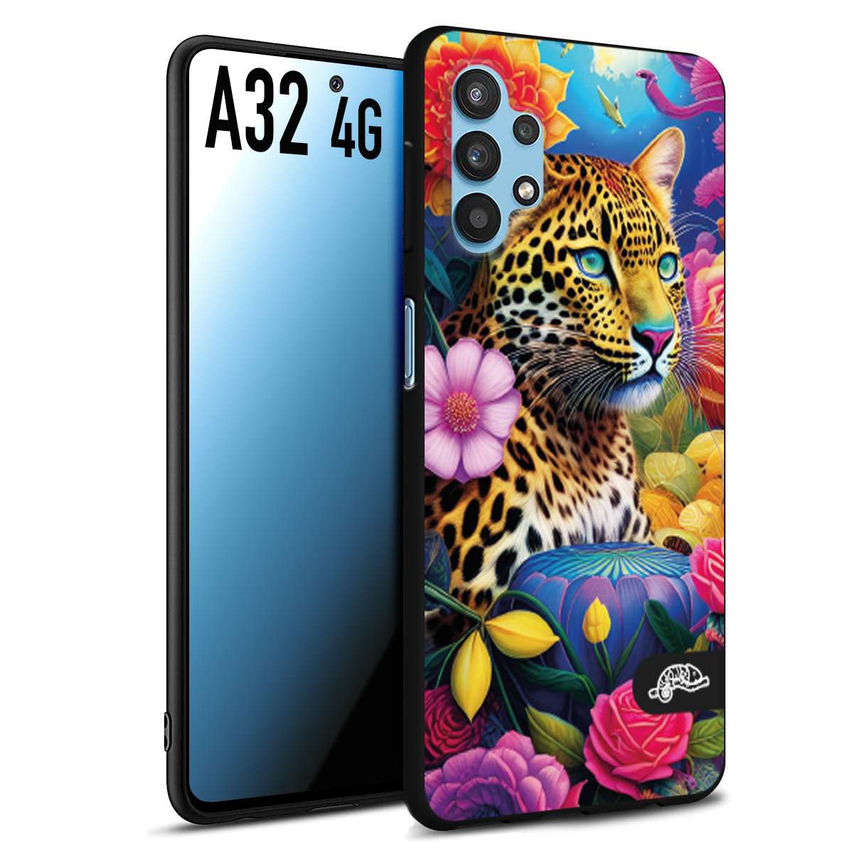 CUSTOMIZZA - Custodia cover nera morbida in tpu compatibile per Samsung A32 4G fiori astratti donna flower fantasia leopardo ghepardo animali colorati