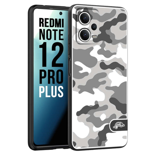 CUSTOMIZZA - Custodia cover nera morbida in tpu compatibile per Xiaomi Redmi Note 12 PRO PLUS camouflage mimetico militare bianco white