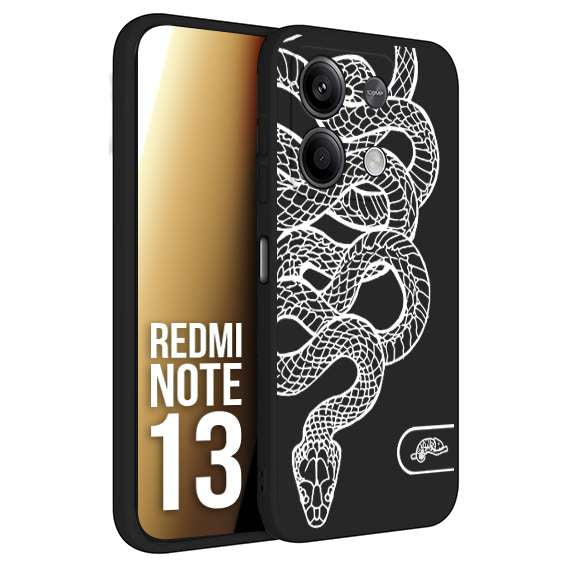 CUSTOMIZZA - Custodia cover nera morbida in tpu compatibile per Xiaomi Redmi Note 13 serpente snake bianco a rilievo disegnato tattoo tatuaggio