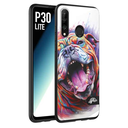 CUSTOMIZZA - Custodia cover nera morbida in tpu compatibile per Huawei P30 LITE animali color bulldog cane dog colori vibranti disegnato schizzo