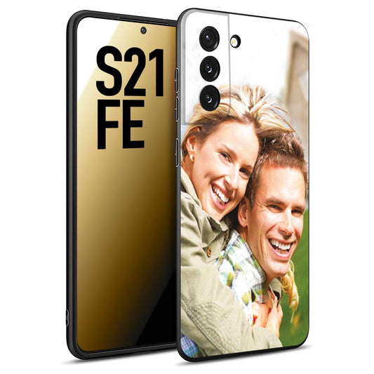 CUSTOMIZZA - Custodia cover nera morbida in tpu compatibile per Samsung S21 FE personalizzata con foto immagine scritta a piacere