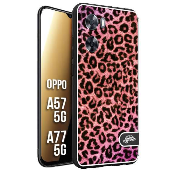 CUSTOMIZZA - Custodia cover nera morbida in tpu compatibile per Oppo A57 5G - A77 5G leopardato maculato donna rosa leopard