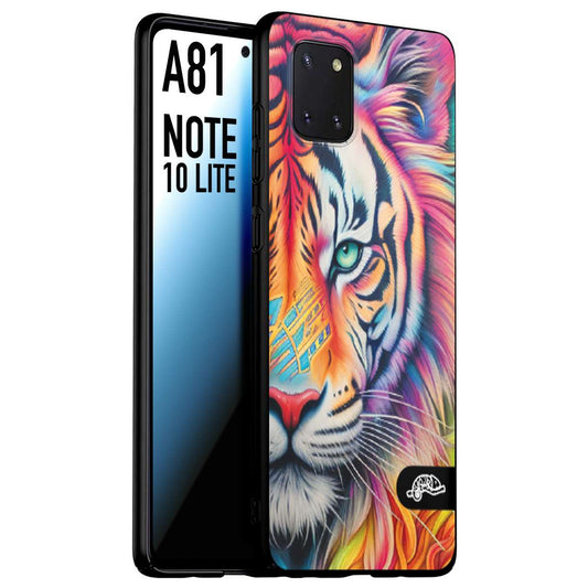 CUSTOMIZZA - Custodia cover nera morbida in tpu compatibile per Samsung A81 - Note 10 Lite animali color tigre tiger viso colori vibranti disegnato schizzo