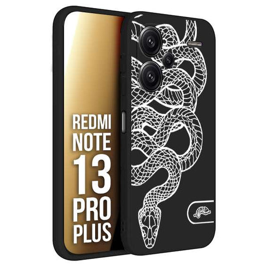 CUSTOMIZZA - Custodia cover nera morbida in tpu compatibile per Xiaomi Redmi Note 13 PRO PLUS serpente snake bianco a rilievo disegnato tattoo tatuaggio