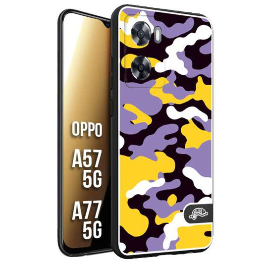 CUSTOMIZZA - Custodia cover nera morbida in tpu compatibile per Oppo A57 5G - A77 5G camouflage mimetico militare viola lilla giallo