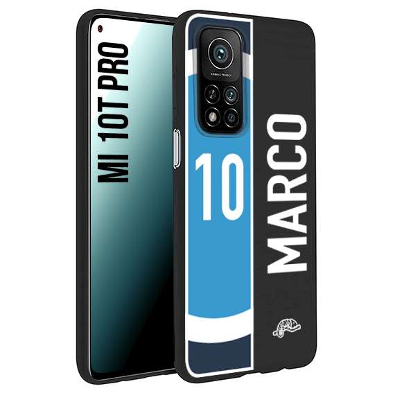 CUSTOMIZZA - Custodia cover nera morbida in tpu compatibile per Xiaomi Mi 10T PRO personalizzata calcio football nome e numero calciatori biancoazzurri bianco celesti