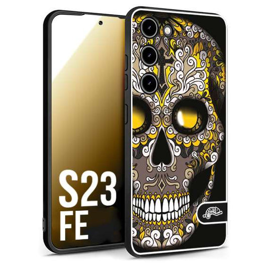 CUSTOMIZZA - Custodia cover nera morbida in tpu compatibile per Samsung S23 FE teschio messicano Mexican skull nero giallo