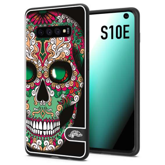 CUSTOMIZZA - Custodia cover nera morbida in tpu compatibile per Samsung S10E teschio messicano Mexican skull verde fucsia