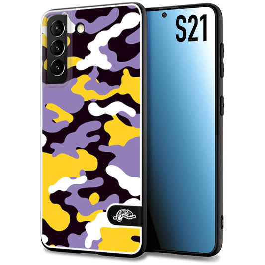 CUSTOMIZZA - Custodia cover nera morbida in tpu compatibile per Samsung S21 camouflage mimetico militare viola lilla giallo