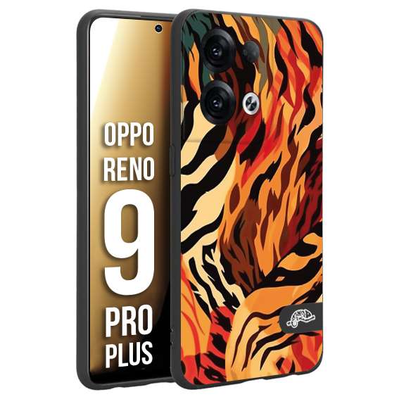 CUSTOMIZZA - Custodia cover nera morbida in tpu compatibile per Oppo Reno 9 PRO PLUS leopardato maculato tigrato tiger colorata gialla rossa arancio