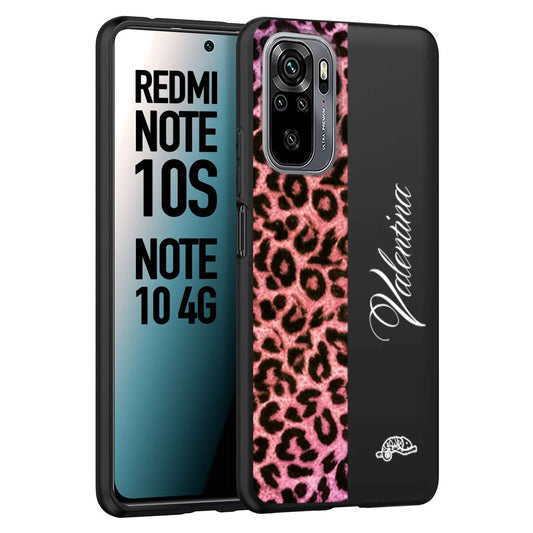 CUSTOMIZZA - Custodia cover nera morbida in tpu compatibile per Xiaomi Redmi Note 10S leopardato rosa fucsia personalizzata nome iniziali