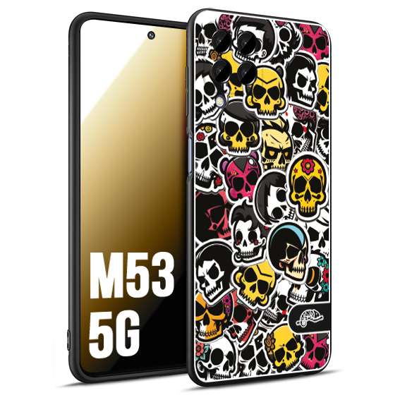CUSTOMIZZA - Custodia cover nera morbida in tpu compatibile per Samsung M53 5G sticker bomb teschi colorati adesivi skulls skater snowboard