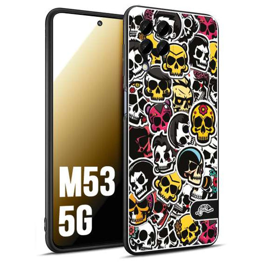 CUSTOMIZZA - Custodia cover nera morbida in tpu compatibile per Samsung M53 5G sticker bomb teschi colorati adesivi skulls skater snowboard