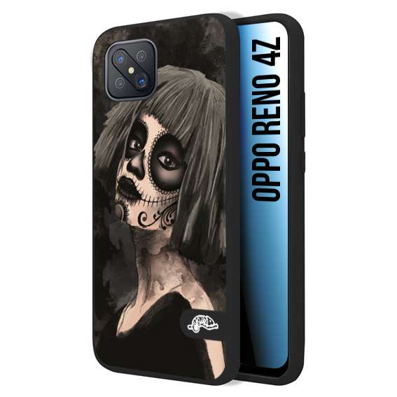 CUSTOMIZZA - Custodia cover nera morbida in tpu compatibile per Oppo Reno 4Z chicana messicana dea de la muerte donna santa tattoo disegnata