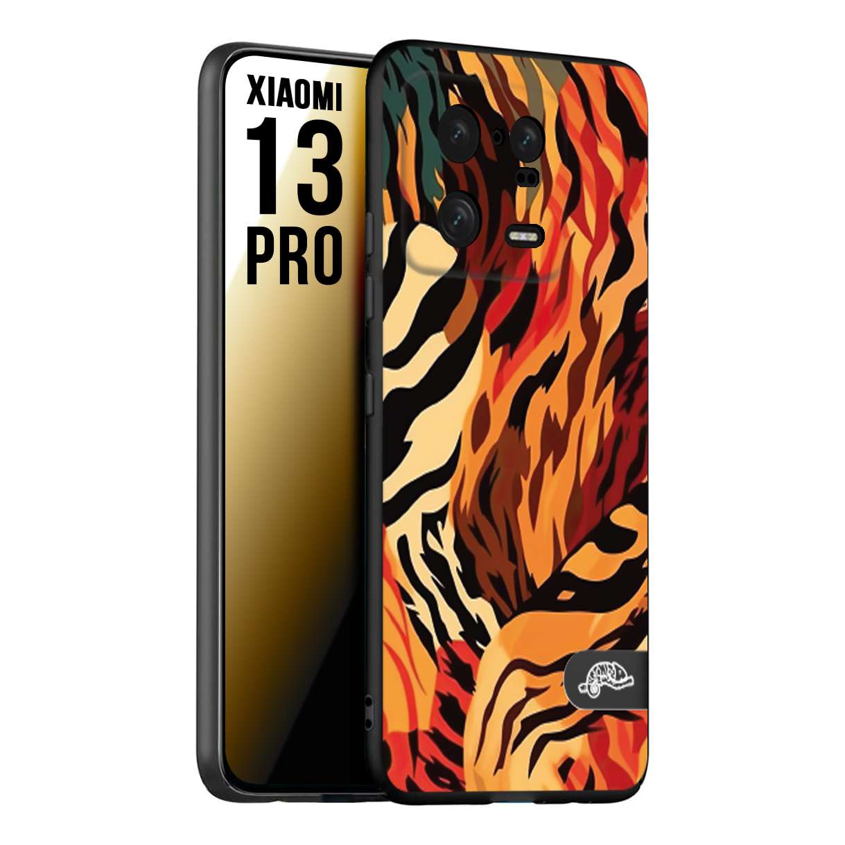 CUSTOMIZZA - Custodia cover nera morbida in tpu compatibile per Xiaomi 13 PRO leopardato maculato tigrato tiger colorata gialla rossa arancio