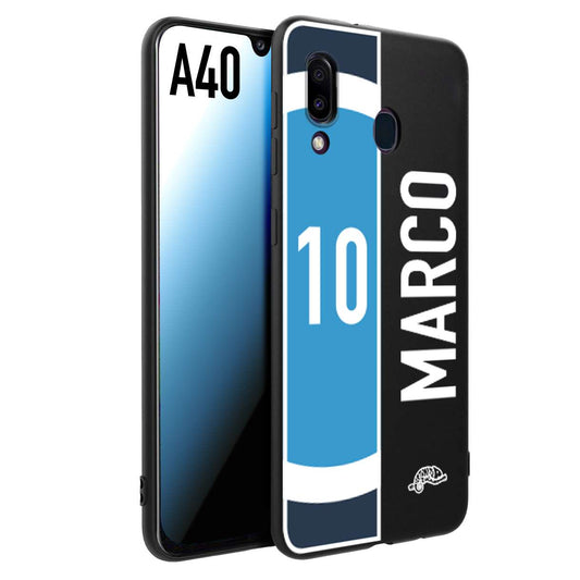 CUSTOMIZZA - Custodia cover nera morbida in tpu compatibile per Samsung A40 personalizzata calcio football nome e numero calciatori biancoazzurri bianco celesti