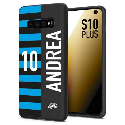 CUSTOMIZZA - Custodia cover nera morbida in tpu compatibile per Samsung S10 PLUS personalizzata calcio football nome e numero calciatori nerazzurra