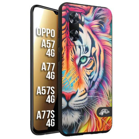 CUSTOMIZZA - Custodia cover nera morbida in tpu compatibile per Oppo A57 - A77 - A57S - A77S (4G) animali color tigre tiger viso colori vibranti disegnato schizzo