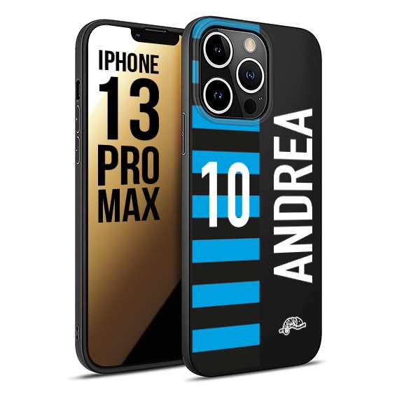 CUSTOMIZZA - Custodia cover nera morbida in tpu compatibile per iPhone 13 PRO MAX personalizzata calcio football nome e numero calciatori nerazzurra