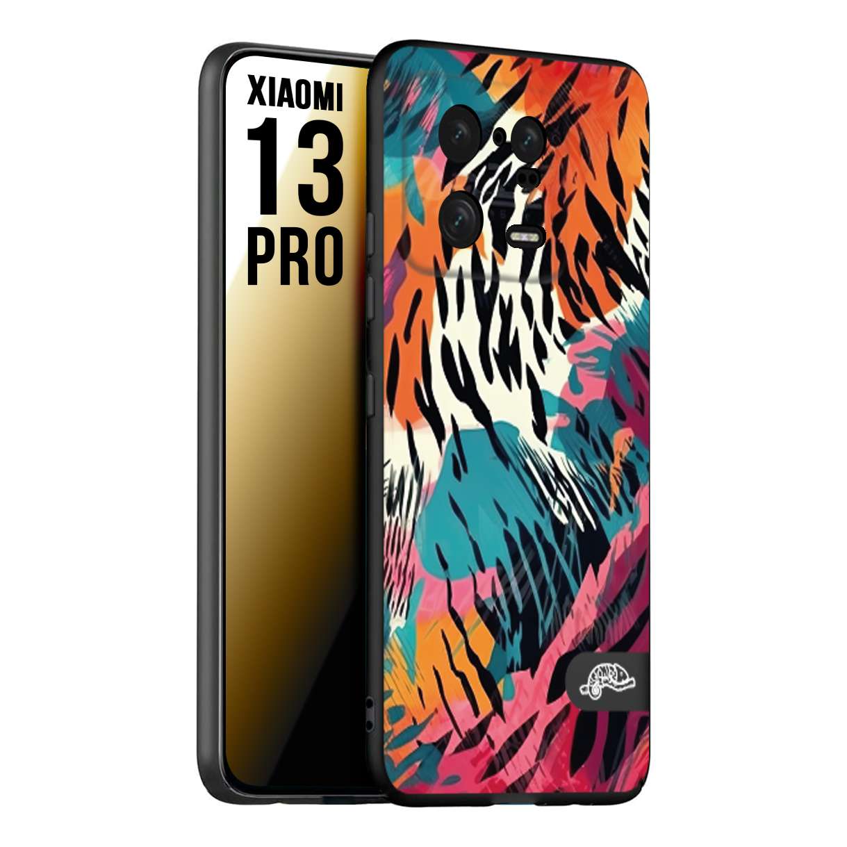 CUSTOMIZZA - Custodia cover nera morbida in tpu compatibile per Xiaomi 13 PRO leopardato maculato tigrato tiger colorata summer color