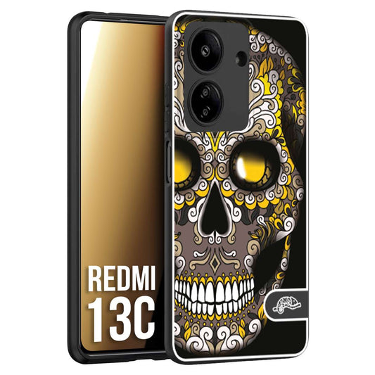 CUSTOMIZZA - Custodia cover nera morbida in tpu compatibile per Xiaomi Redmi 13C teschio messicano Mexican skull nero giallo