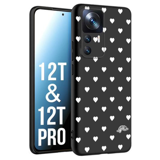 CUSTOMIZZA - Custodia cover nera morbida in tpu compatibile per Xiaomi 12T - 12T PRO cuori pois bianchi donna pin up vintage