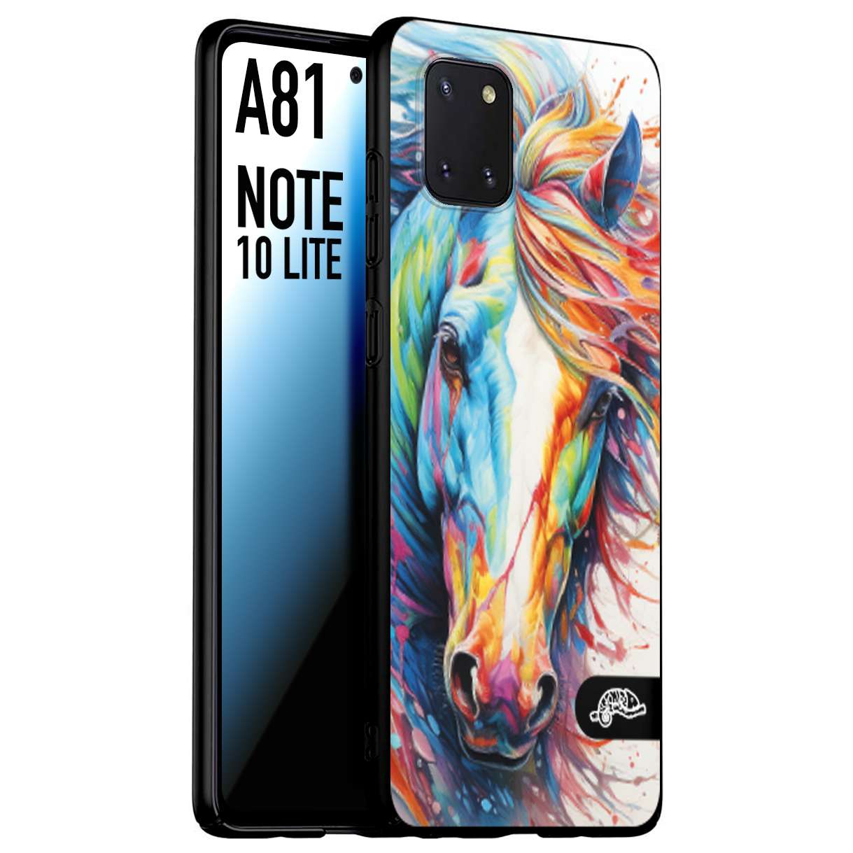 CUSTOMIZZA - Custodia cover nera morbida in tpu compatibile per Samsung A81 - Note 10 Lite animali color cavallo horse viso colori vibranti disegnato schizzo