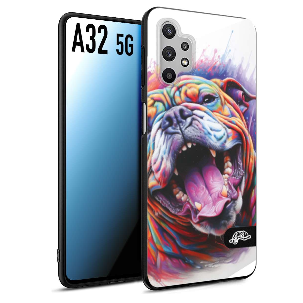 CUSTOMIZZA - Custodia cover nera morbida in tpu compatibile per Samsung A32 5G animali color bulldog cane dog colori vibranti disegnato schizzo