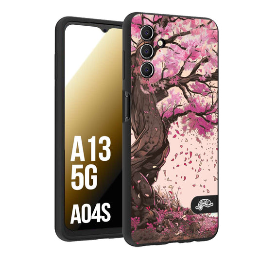 CUSTOMIZZA - Custodia cover nera morbida in tpu compatibile per Samsung A04S - A13 5G giapponese colori morbidi fiori di ciliegio rosa disegnata