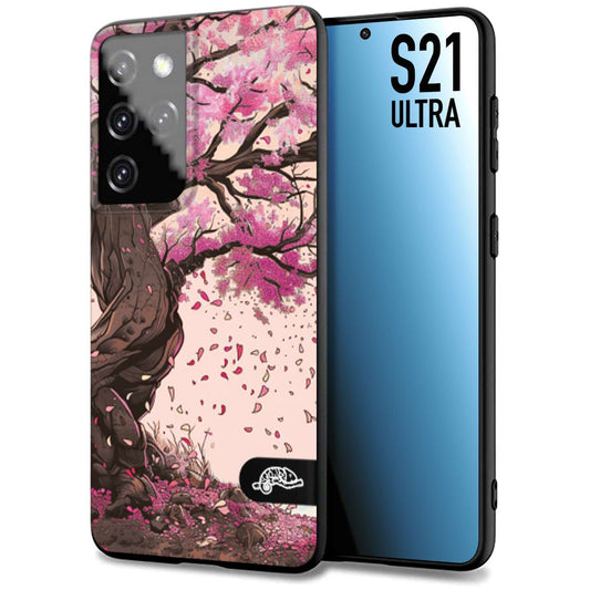 CUSTOMIZZA - Custodia cover nera morbida in tpu compatibile per Samsung S21 ULTRA giapponese colori morbidi fiori di ciliegio rosa disegnata