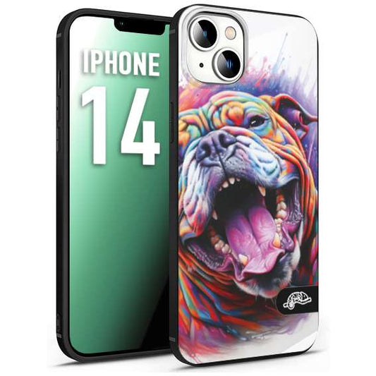 CUSTOMIZZA - Custodia cover nera morbida in tpu compatibile per iPhone 14 animali color bulldog cane dog colori vibranti disegnato schizzo