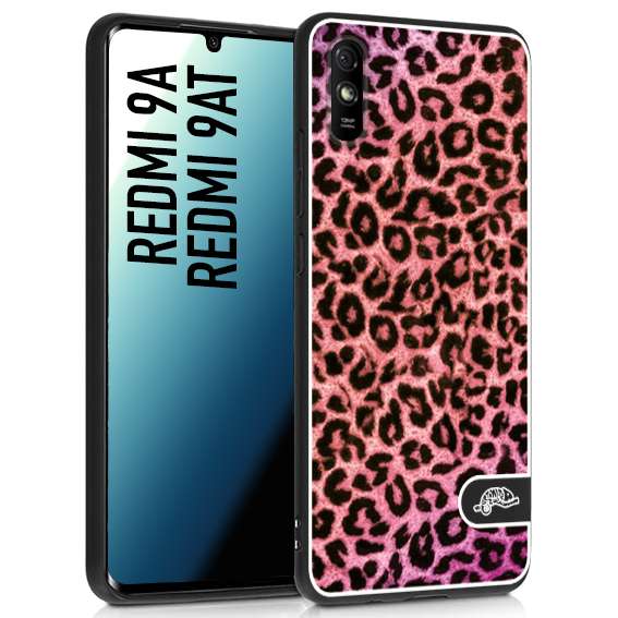 CUSTOMIZZA - Custodia cover nera morbida in tpu compatibile per Xiaomi Redmi 9A - 9AT leopardato maculato donna rosa leopard