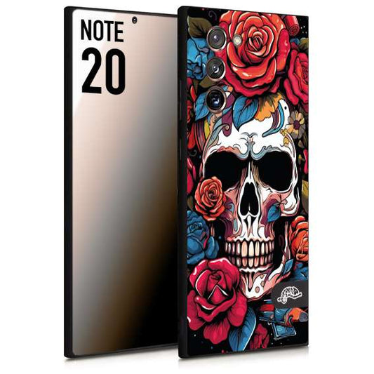 CUSTOMIZZA - Custodia cover nera morbida in tpu compatibile per Samsung NOTE 20 teschio skull flowers fiori rose rosse tattoo disegnato