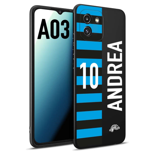 CUSTOMIZZA - Custodia cover nera morbida in tpu compatibile per Samsung A03 personalizzata calcio football nome e numero calciatori nerazzurra