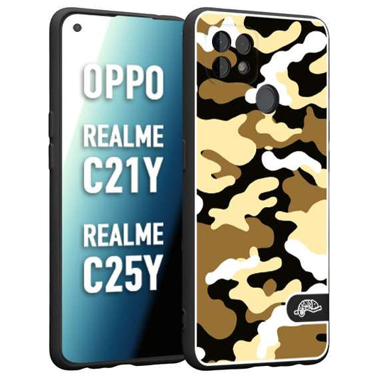 CUSTOMIZZA - Custodia cover nera morbida in tpu compatibile per Oppo Realme C21Y - C25Y camouflage mimetico militare giallo desert brown