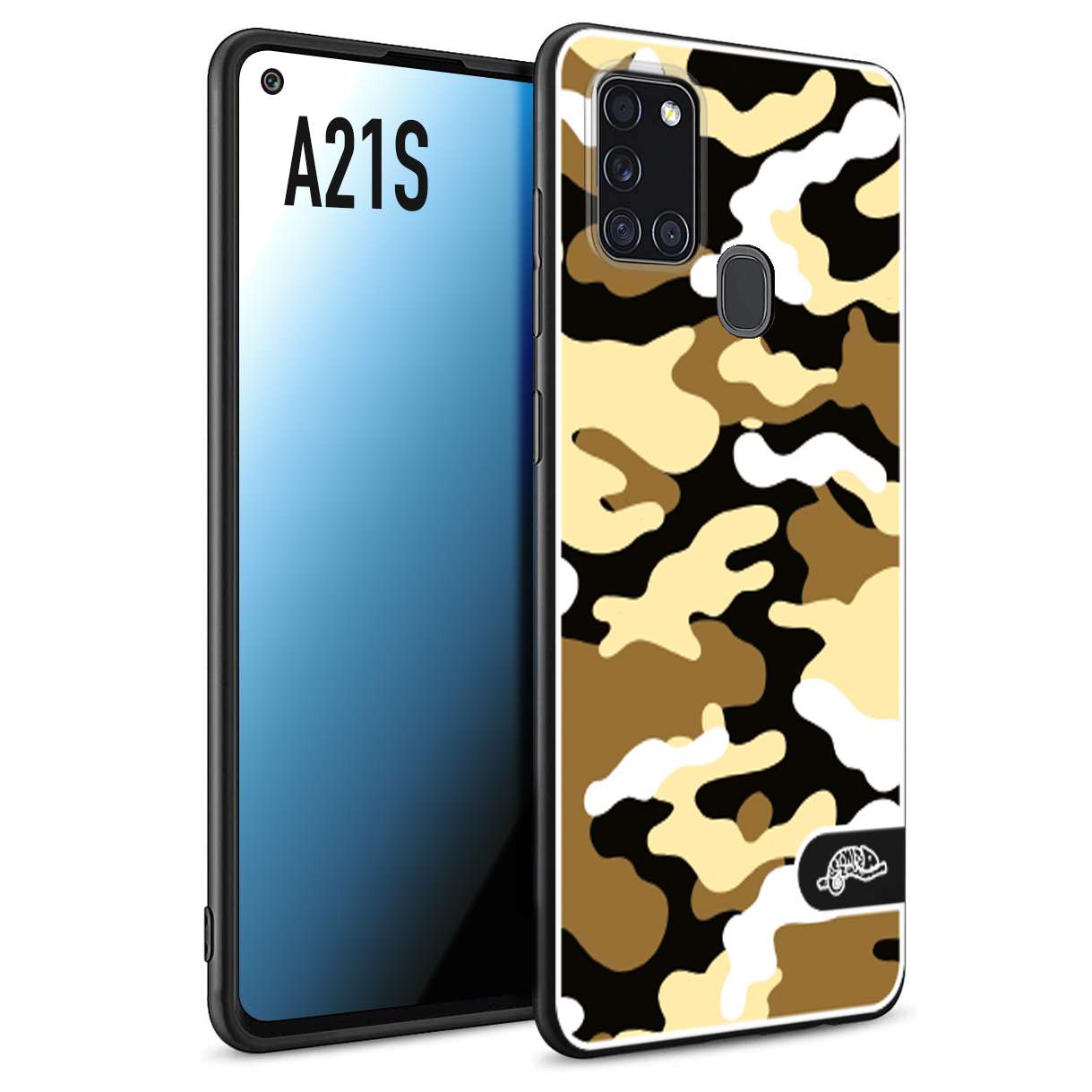 CUSTOMIZZA - Custodia cover nera morbida in tpu compatibile per Samsung A21S camouflage mimetico militare giallo desert brown