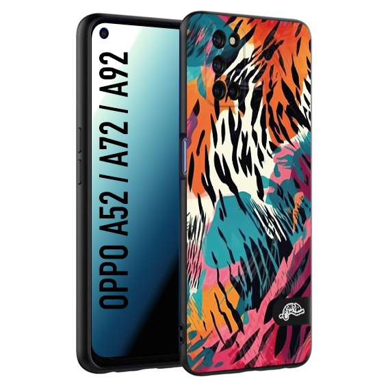 CUSTOMIZZA - Custodia cover nera morbida in tpu compatibile per Oppo A52 - A72 - A92 leopardato maculato tigrato tiger colorata summer color