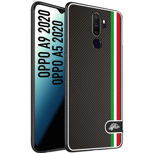 CUSTOMIZZA - Custodia cover nera morbida in tpu compatibile per Oppo A9 2020 - A5 2020 effetto fibra di carbonio bandiera Italia made in Italy