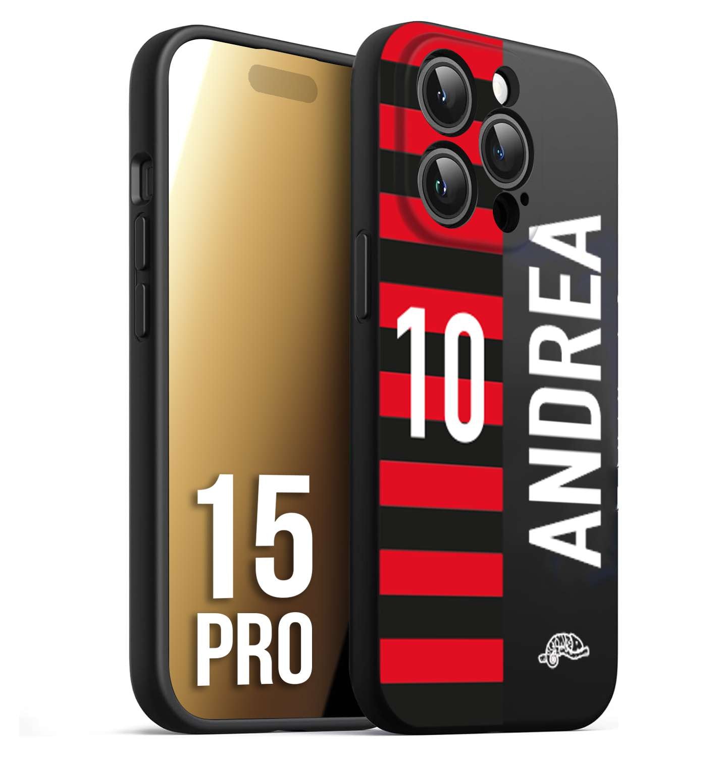 CUSTOMIZZA - Custodia cover nera morbida in tpu compatibile per iPhone 15 PRO personalizzata calcio football nome e numero calciatori rossonera