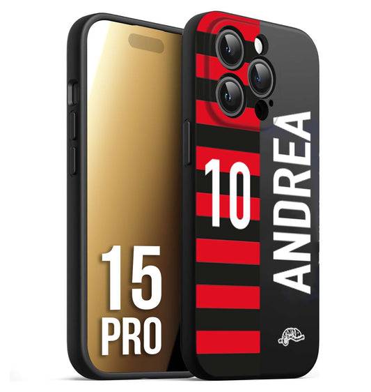 CUSTOMIZZA - Custodia cover nera morbida in tpu compatibile per iPhone 15 PRO personalizzata calcio football nome e numero calciatori rossonera